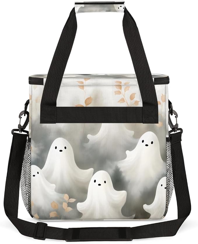 Glitter Halloween Ghosts Coffee Maker Carrying Bag Travel Storage Bag Compatible with K-Mini or K-Mini Plus Single Serve Coffee Brewer Carrying Case with Multiple Pockets &amp Shoulder Strap