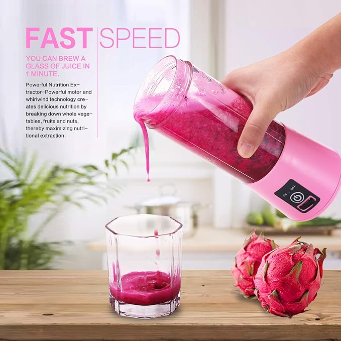 Star River Portable Small Blender Personal Blender Small Fruit Blender USB Rechargeable Electric juicer Cup Fruit Blender DIY Fruit juicer Cup 4 Cutter Heads Easy to Clean