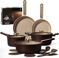 CAROTE Pots and Pans Set Nonstick 16pcs Cookware Set Nonstick Non-Toxic &amp PFOA&ampPFOS-Free Dishwasher RV/Camping Cookware Set Cooking Pots with Lids Brown