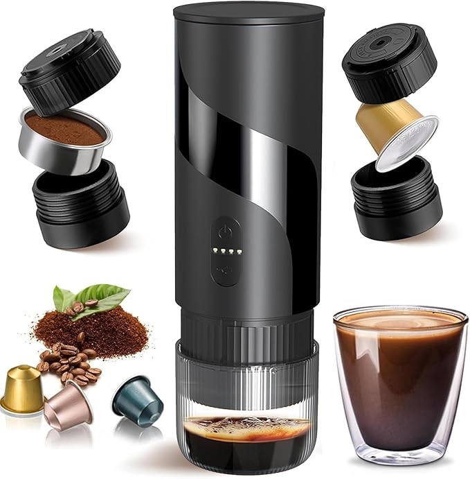2 in 1 Portable Electric Coffee Maker None Self-heating 20-Bar Travel Coffee Maker Portable Espresso Machine for Car Camping Office Compatible with Coffee Powder and Nespresso Capsule