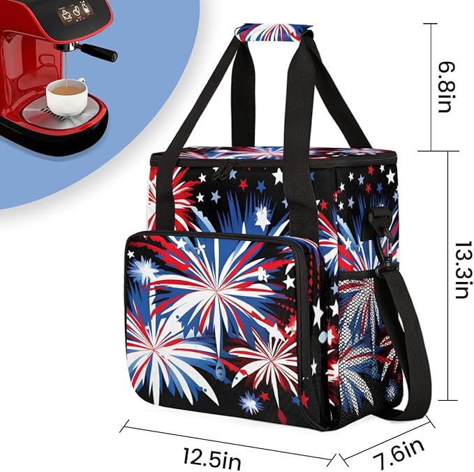 4th of JulySparklers Coffee Maker Carrying Bag Portable Travel Storage Tote Bag Compatible with K-Mini or K-Mini Plus Single Serve Coffee Brewer Carrying Case with Multiple Pockets &amp Shoulder S