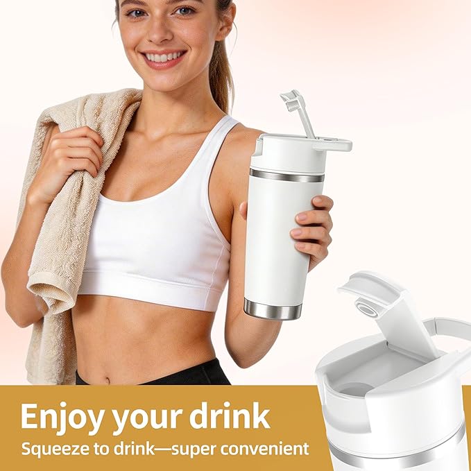 Portable Personal Blender 20oz Vacuum Cup Cordless Blende for 120 Watt Rechargeable Personal Size blender With Stainless Steel Bottle Ideal For-Shakes and Smoothies BPA Free (White）