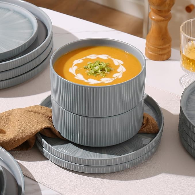 Dinnerware Sets Ceramic Plates and Bowls Set 18 Piece Dinnerware for 6 Chip Resistant Stoneware Dishwasher and Microwave Safe-blue