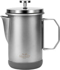MERMOO YILAN Stainless Steel French Press Coffee Maker Manual Milk Frother 32oz for 4-6 Cup Foldable Handle Insulated Coffee Press Portable for Camping Home Use (Silver)