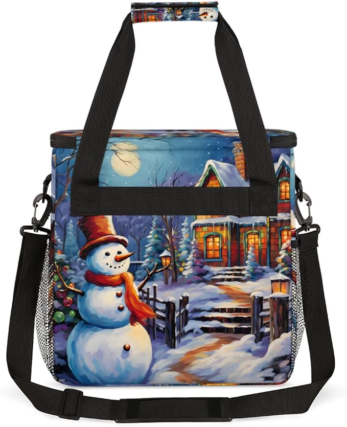 Xmas Snowman Coffee Maker Carrying Bag Cartoon Snowman Travel Storage Bag Compatible with K-Mini or K-Mini Plus Single Serve Coffee Brewer Carrying Case with Multiple Pockets &amp Shoulder Strap