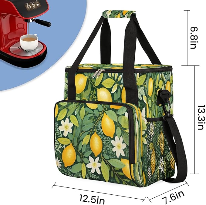 Lemon Printed Floral Coffee Maker Carrying Bag for Keurig K-Mini or K-Mini Plus Storage Portable Coffee Maker Travel Bag