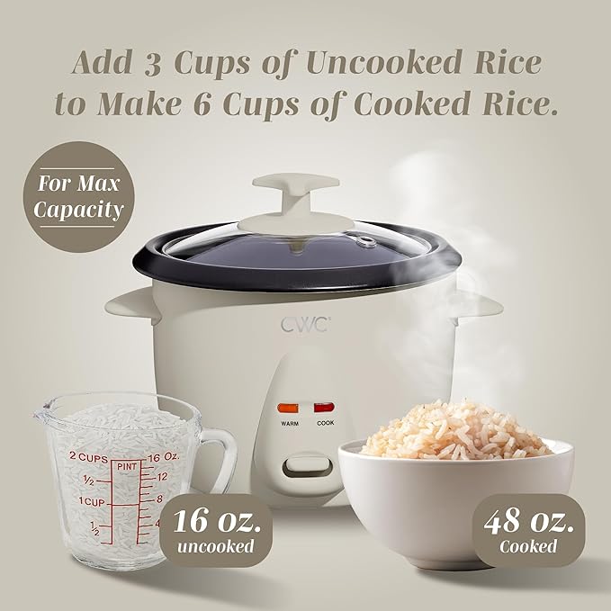 COOK WITH COLOR 6 Cup Rice Cooker 300W - Effortless Cooking and Perfectly Cooks 3 Cups of Raw Rice for 6 Cups of Cooked Rice Sand