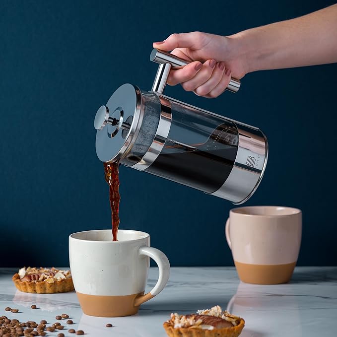 34 oz French Press Coffee Maker - Borosilicate Glass Coffee Brewer Stainless Steel Plunger Tea Press for loose Tea Heat Resistant Silver