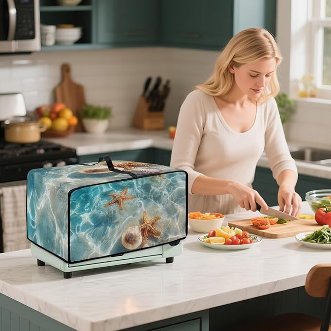 Beach Starfish Shell Printed Toaster Oven Air Fryer Cover Heavy Duty Bread Maker Machine Covers with Accessory Pockets Kitchen Small Appliance Cover S