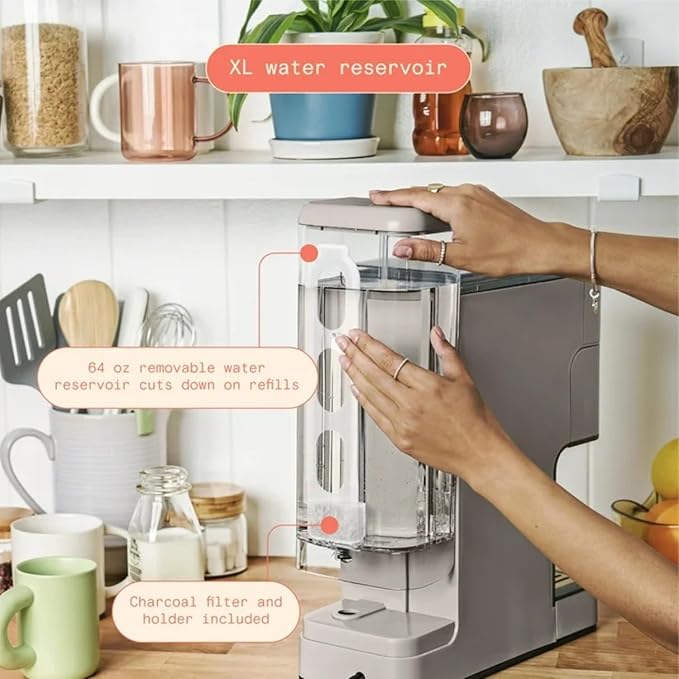 B - Perfect Grind Programmable Single-Serve Coffee Maker with Built-In Grinder Fresh Ground Brewing Touch Controls Reusable Filter Compact Countertop Design (Porcini Taupe)