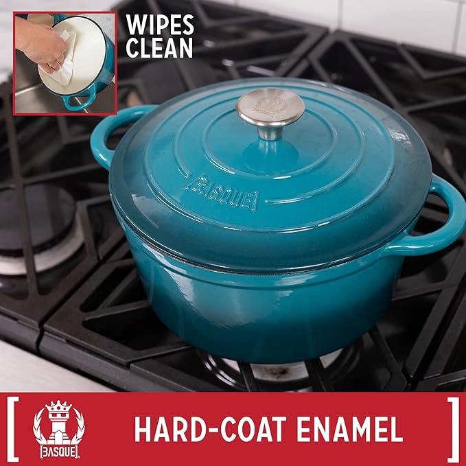 Basque Enameled Cast Iron Cookware Set 7-Piece Set (Biscay Blue) Nonstick Oversized Handles Oven Safe Skillet Saucepan Small Dutch Oven Large Dutch Oven 10.25 2QT 2.25QT 4.75QT