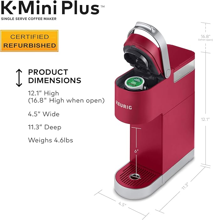 Keurig K-Mini Plus Coffee Maker Certified Refurbished Cardinal Red (Renewed)