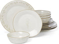 Lenox Dinnerware Set Homespun 12-Piece Set Service For 4 Stoneware Material Dishwasher &amp Microwave Safe Home And Kitchen Dishes Kitchen And Dining Plates And Bowls Sets (White 12 Pieces)