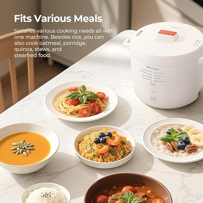 Narcissus 3.5-Cup Rice Cooker for 1-3 People Multifunctional for Rice Oatmeal Quinoa - Slow Cook Steam Cook Rice &amp Steam Dish Together Rice White