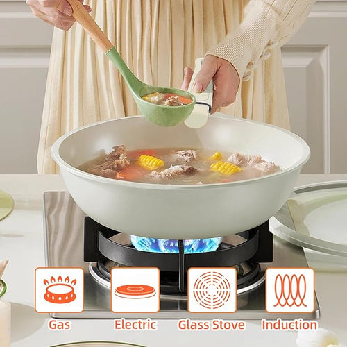 11 PCS pots and pans set pots and pans set non stick Removable Handles Induction and Oven Safe Cookware Set Dishwasher Safe Cream