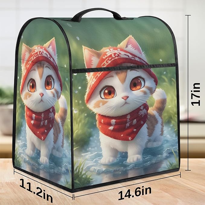 Kitchen Aid Mixer Cover Animal Cute Cat Stand Mixer Cover Compatible with 6-8 Quarts Stand Mixers Dust Covers with Zipper Pocket Foldable Washable Kitchen Aid Organizer Bag