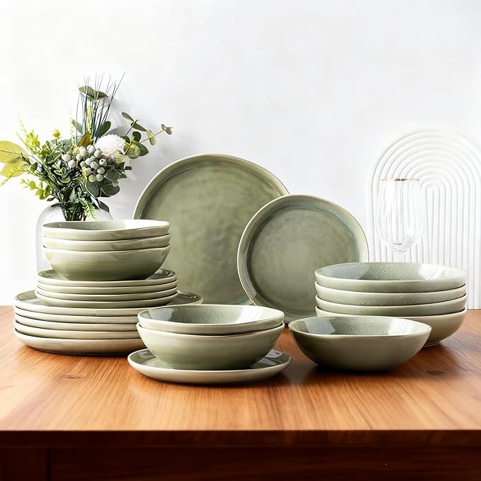 AmorArc Ceramic Dinnerware SetsHandmade Reactive Glaze Stoneware Plates and Bowls SetsHighly Scratch Resistant | Dishwasher &amp Microwave Safe Dishes SetService for 8 (24pc)