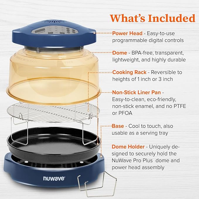 Nuwave Oven Pro Plus Air Fryer Infra-Red Countertop 2025 Advanced Convection No Defrosting or Preheating Cook Fresh or Frozen Durable Power Dome 100 Presets &amp 50 Memory PFAS Free Dark Blue