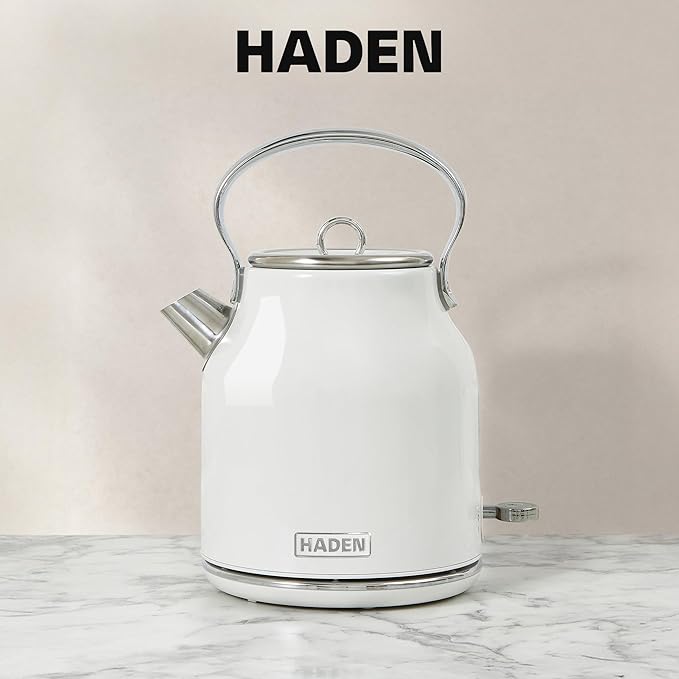 HADEN Coffee Machine 12 Cup Drip Coffee Maker Bundled with Heritage 1.7 Liter Stainless Steel Electric Kettle Ivory &amp Chrome