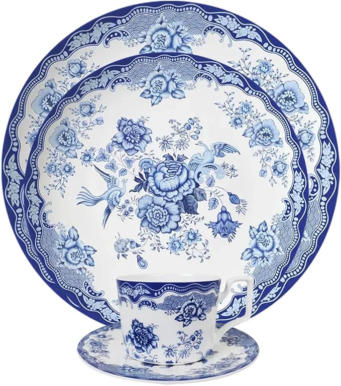 Bone China Dinnerware Sets Service for 6Delicate afternoon tea Dinnerware SetSteak Dinner Plates Dish Set Includes coffee cupIntegrates the natureHand drawn flowers birds and flowers