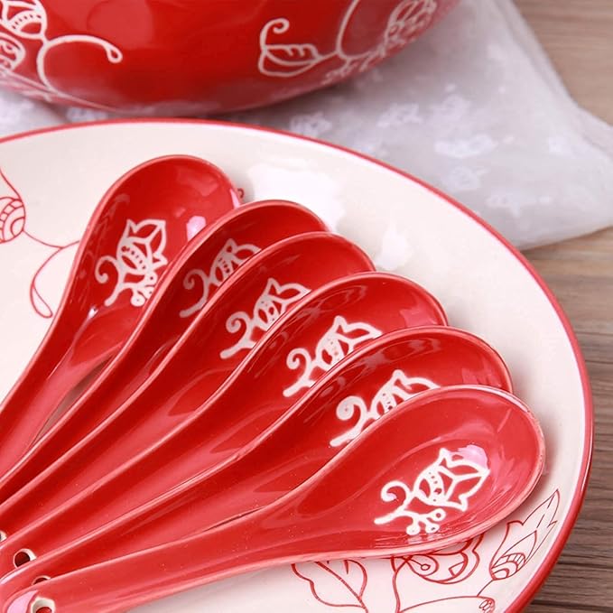Dinnerware Set Dinnerware Sets 28-Piece Household Plates Set &amp Dishes Set Ceramic Dinnerware Set Red Matte Porcelain Dinner Plate Sets
