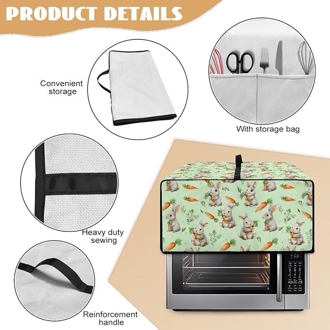Bunny Carrot Print Toaster Oven Air Fryer Cover Heavy Duty Bread Maker Machine Covers with Accessory Pockets Kitchen Accessories M