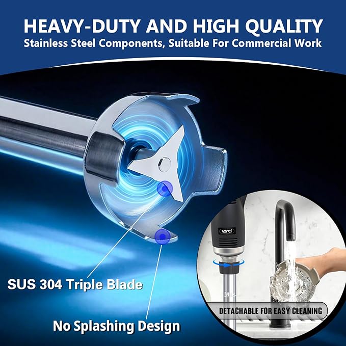 VONCI 18inch Commercial Immersion Blender Detachable Shaft 350W 500W &amp 750W Compatible Stainless Steel Removable Shaft.