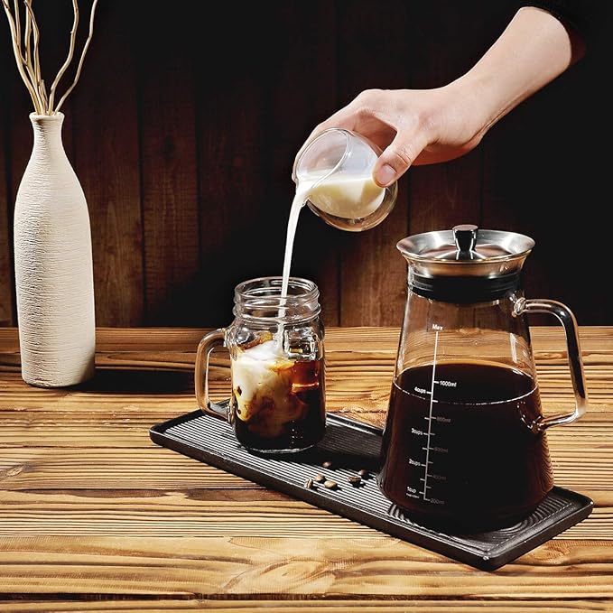 Aquach Airtight Cold Brew Coffee (Iced Tea) Maker 51oz/1.5L BPA-Free Durable Borosilicate Glass Pitcher and Stainless Steel Fine-Mesh Filter Dishwasher Safe Spill-proof 6 Cups Capacity