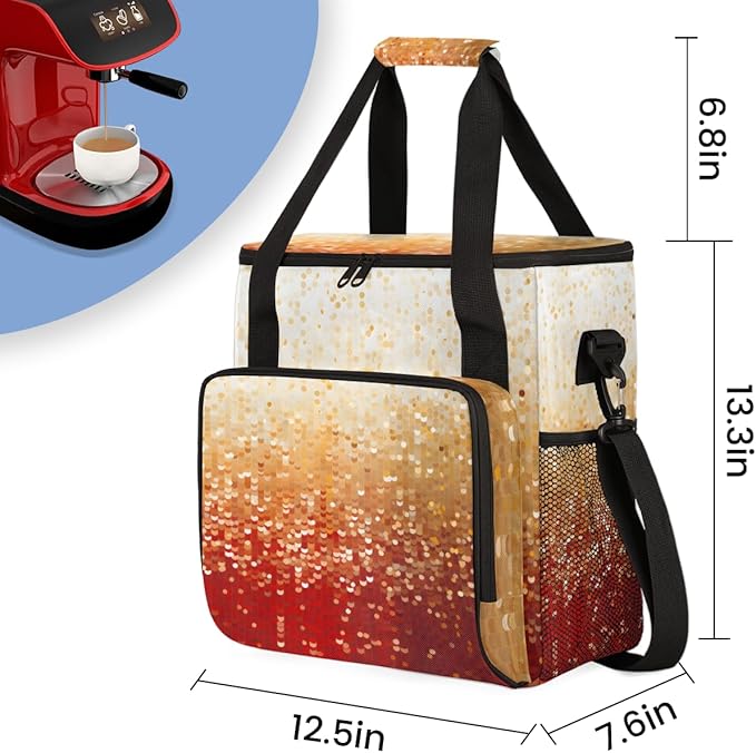 Glitter Coffee Maker Carrying Bag Apricot red Portable Travel Storage Tote Bag Compatible with K-Mini or K-Mini Plus Single Serve Coffee Brewer Carrying Case with Multiple Pockets &amp Shoulder Str