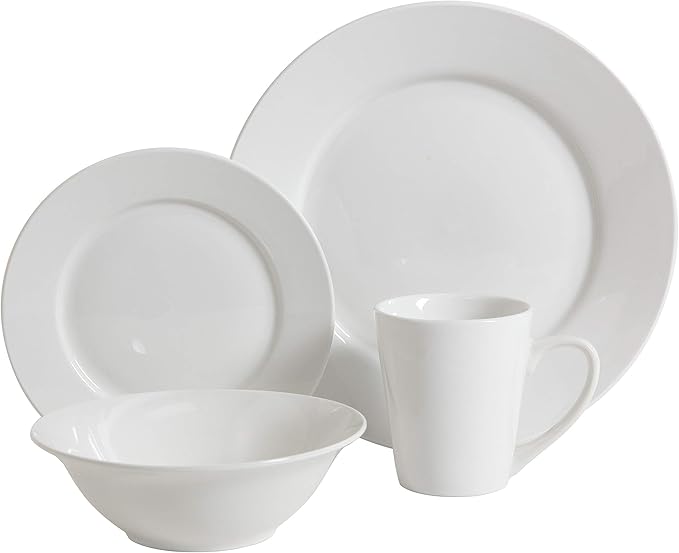 Gibson Home Amelia Court Porcelain Chip and Scratch Resistant Dinnerware Set Service for 4 (16pcs) White (Round)