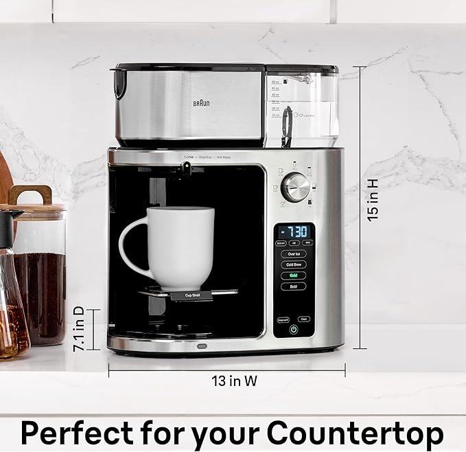 Braun MultiServe Plus 10-Cup Drip Coffee Maker - Hot &amp Cold Multi-Serve Brewer with Programmable Timer and Auto Start Over Ice Function Stainless Steel &amp Pod-Free Design KF9270SI