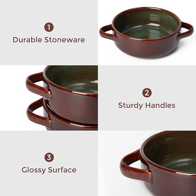 16 Pieces Dinnerware Sets with Soup Bowls Brown Green