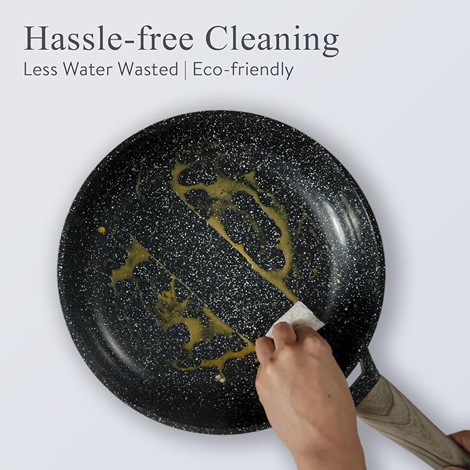 Ceramic Cookware Set 22 Piece Nonstick Pots and Pans Set Non Stick Kitchen Cooking Sets 8Frying Pans with LidBlack Granite Non-Toxic Induction Kitchen Cookware w/Glass Lids PFOS/PFOA-Free