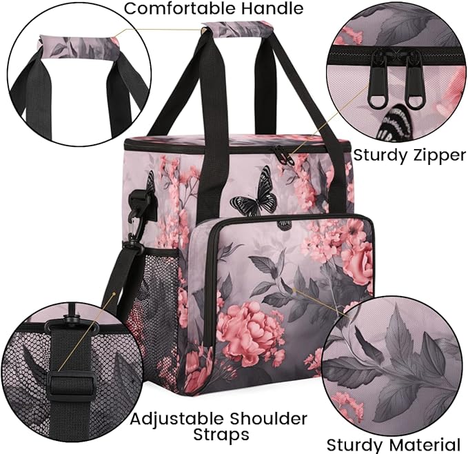 Flowers Butterfly Coffee Maker Carrying Bag Watercolor Butterfly Travel Storage Bag Compatible with K-Mini or K-Mini Plus Single Serve Coffee Brewer Carrying Case with Pockets &amp Shoulder Strap