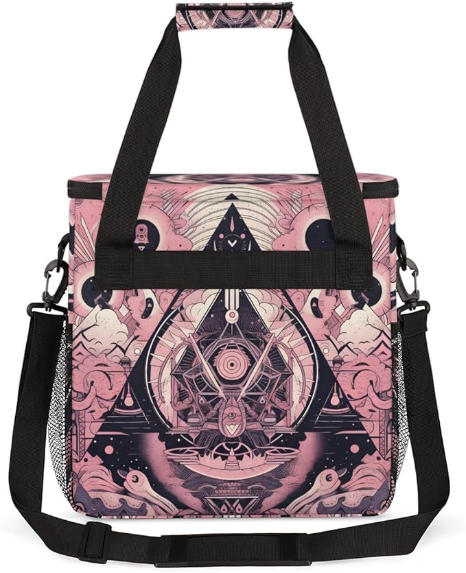 Pink Magic Circle Coffee Maker Carrying Bag Sacred Geometry Travel Storage Bag Compatible with K-Mini or K-Mini Plus Single Serve Coffee Brewer Carrying Case with Multiple Pockets &amp Shoulder Str