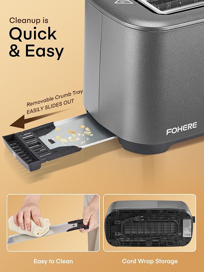 4 Slice Toaster Touch Screen Control Long Extra Wide Slots Smart Bread Toaster 6 Bread Types &amp 6 Shade Settings Stainless Steel with Removable Tray Cancel/Defrost/Reheat Function Grey