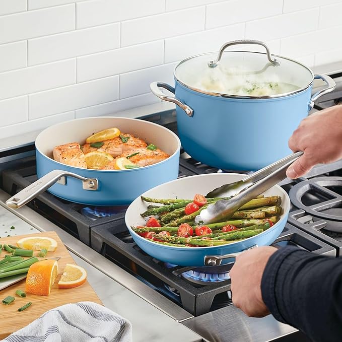 KitchenAid Hard Anodized Ceramic Nonstick Cookware Pots and Pans Set 9 Piece - Blue Velvet