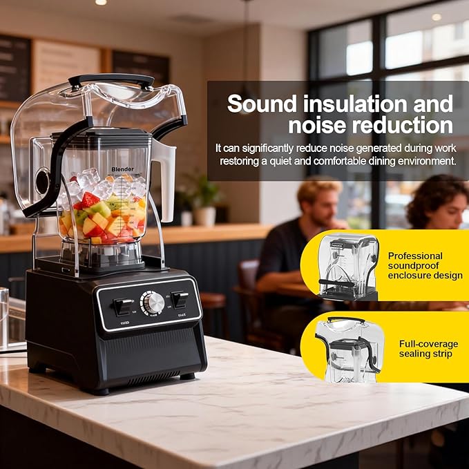 Professional Soundproof Blender True 1800W Commercial Quiet Blender 68oz Dishwasher Safe Square Jar with Precise Scale Sound Shield Enclosure Pure Copper Motor