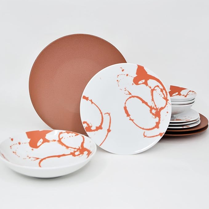Euro Ceramica Nile 24 Piece Dinnerware Set - Service for 8 - Egyptian Inspired Dinnerware Red Large