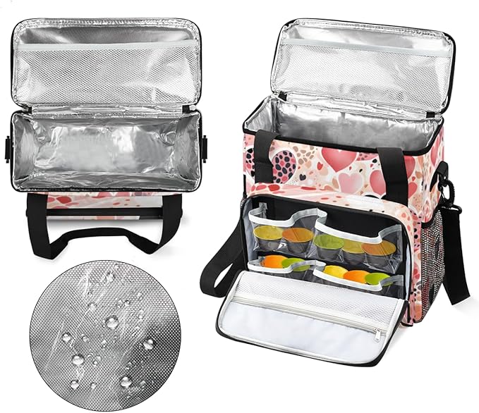 Pink Black Heart Coffee Maker Carrying Bag Portable Travel Storage Tote Bag Compatible with K-Mini or K-Mini Plus Single Serve Coffee Brewer Carrying Case with Multiple Pockets &amp Shoulder Strap