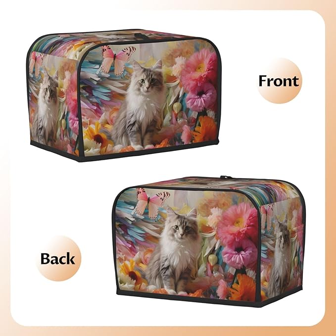 Sitting grey cat Toaster cover suitable for wide slot design with side storage bag easy to clean dustproof suitable for kitchen.