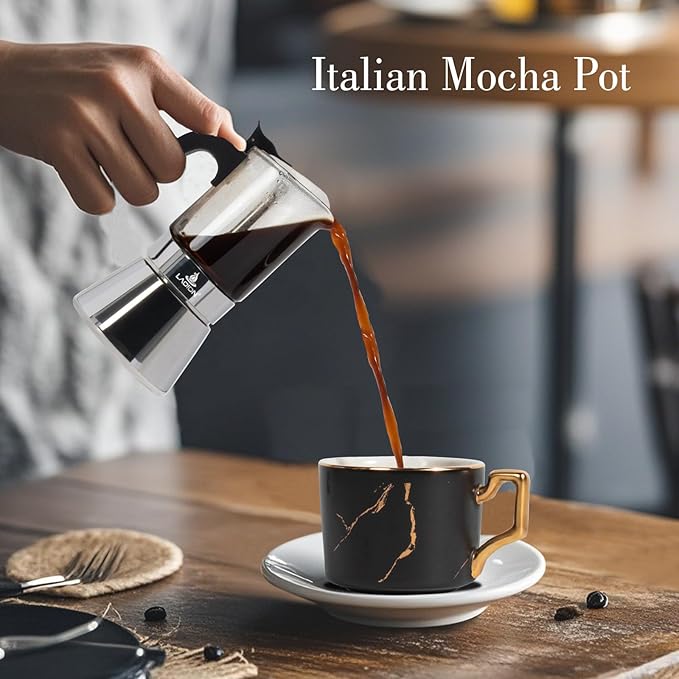 Stovetop Espresso Maker 3Cup 160ml Moka Pot Crystal Glass-top &amp Stainless Steel Coffee Maker Mocha Pot Greca De Cafe Cuban and Italian Coffee Maker for Cafetera Cubana