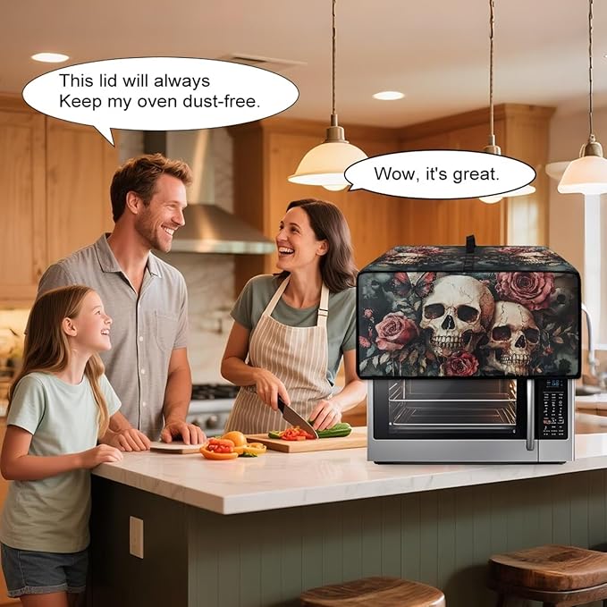 Skull Rose Printed Bread Maker Cover Heavy Duty Toaster Oven Air Fryer Cover for Kitchen Counter Anti Dust Toaster Oven Dust Covers with Accessory Pockets Green