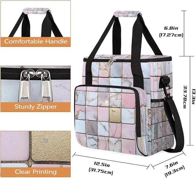 Marble Lattice Coffee Maker Carring Bag Travel Carrying Storage Tote Bag Compatible with Keurig K-Mini or K-Mini Plus Portable Single Serve Coffee Brewer Case with Pockets for K-cup Pods