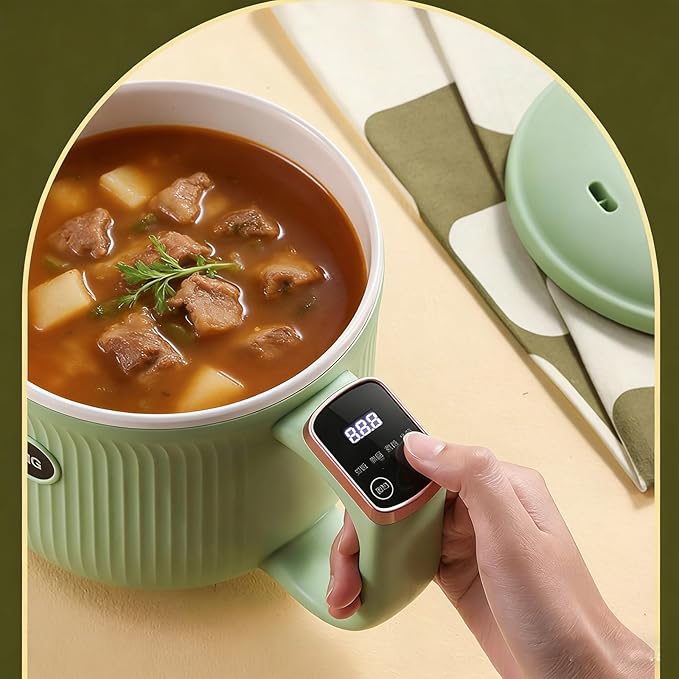 Portable Mini Electric Rice Cooker - Multi-Functional Non-Stick Ceramic Rice Cooker for 1-2 People Ideal for Soups Stews Grains &amp Oatmeal ﻿
