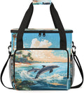 Dolphin Coffee Maker Carrying Bag Coconut tree Portable Travel Storage Tote Bag Compatible with K-Mini or K-Mini Plus Single Serve Coffee Brewer Carrying Case with Multiple Pockets &amp Shoulder St