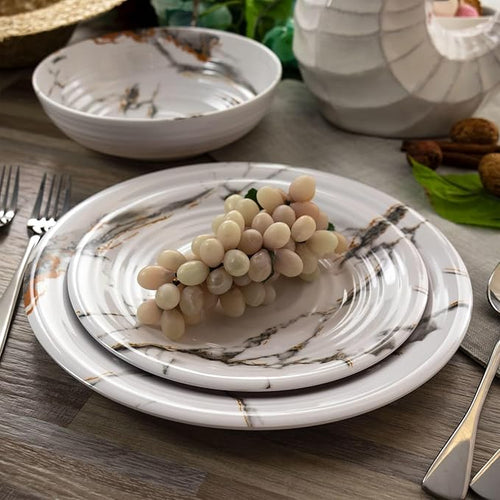 12 Piece Lightweight Melamine Dinnerware Set – Shatter-Resistant Dish Set for 4 with Plates and Bowls – Outdoor &amp Indoor Unbreakable Dinnerware (White)