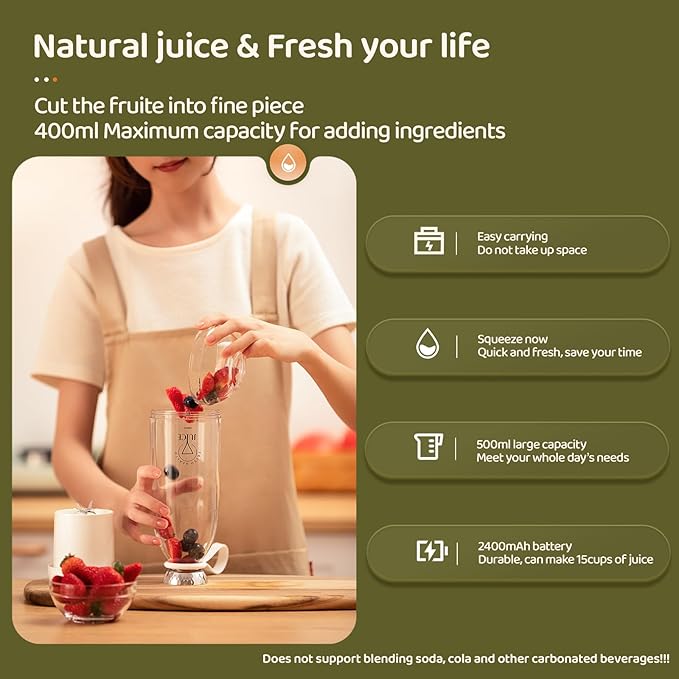 Asa Vea Mini Blender for Smoothies and Milkshakes Portable Blender Rechargeable Personal Size Blender with Quota Outer Travel Lid with 4 Blades 11 oz for Outdoors Camping (Pink-550ml)
