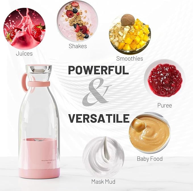 Personal Portable Blender 350ml USB Rechargeable Smoothie Maker with Stainless Steel Blade BPA-Free &amp Easy Clean Compact Travel Cup for Gym Office Home - Pink