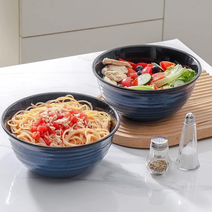 Hasense Dinnerware Set 10-Piece Ceramic Dinnerware Set Deep Bowls and Plate Set Blue Handmade Reactive Glaze Dishes Dishwasher Oven Microwave Safe